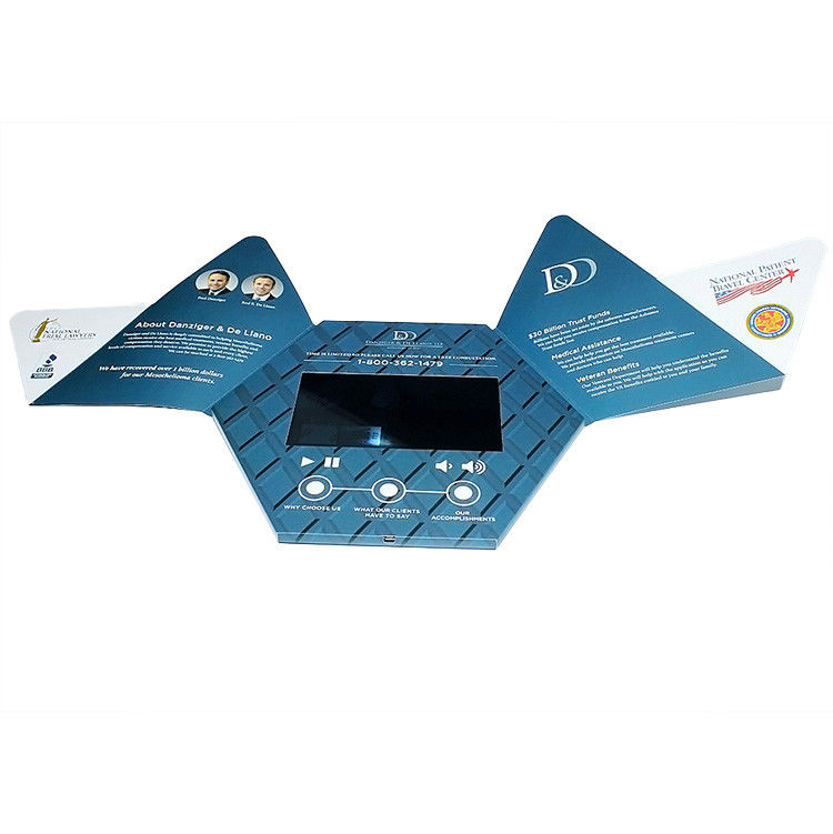Cartoline d'auguri di esagono di VIF video del video regalo su ordinazione LCD su ordinazione dell'opuscolo 7&quot; batterie al litio ricaricabili
